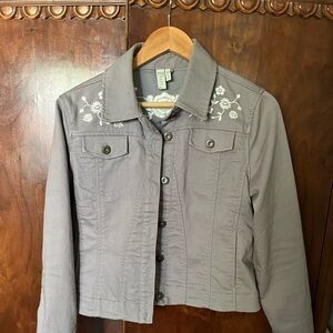 Sahalie Medium Gray Embroidered Denim Jacket